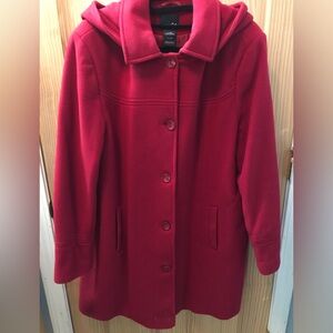 Ladies east5th 80% Wool Walker Coat with Detachable Hood in Rich Red XL